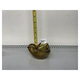 AMBER ART GLASS BOWL, CONTROLLED BUBBLE DESIGN,
