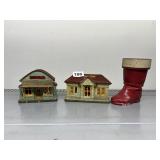 VTG PAINTED CAST IRON STORE & SCHOOL BANKS, RED
