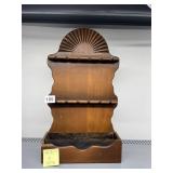 WOODEN SPOON RACK, SUNBURST CARVING, WALL MOUNT