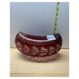 RUBY CUT GLASS RELISH DISH, ELONGATED FORM,