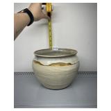 POTTERY PLANTER BOWL, DRIP GLAZE, EARTH TONES,