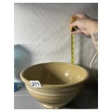 MIXING BOWL, YELLOW-TAN W/ BROWN STRIPES, GLAZED