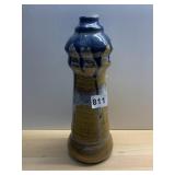 STUDIO POTTERY VASE, TWO-TONE BLUE & TAN GLAZE,