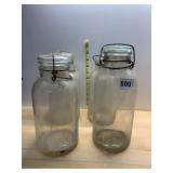VTG CLEAR GLASS CANNING JARS, WIRE BAIL CLOSURE