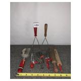 VINTAGE KITCHEN UTENSILS, WOOD & METAL, ASSORTED