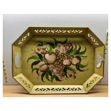 OCTAGONAL SERVING TRAY, FRUIT PAINTING, PIERCED