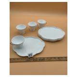 MILK GLASS SNACK SET, GRAPE VINE PATTERN,