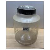 VTG CLEAR GLASS STORAGE JAR W/ FROSTED BAND,