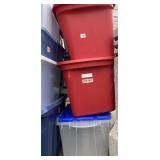 PLASTIC STORAGE BINS, RED, CLEAR, BLUE, W/ LIDS.
