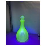 URANIUME FROSTED VASELINE GLASS RIBBED BOTTLE W/
