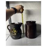 GLAZED POTTERY PITCHER W/ PAINTED DETAIL,