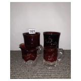 RED ETCHED STAINED GLASS SOUVENIR MUGS, HISTORIC