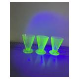 VASELINE GLASS FOOTED TUMBLERS, EMBOSSED PATTERN