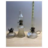 VTG GLASS OIL LAMPS, CLEAR FLUTED & RIBBED BASES,