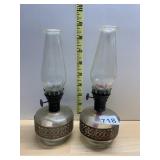 VTG OIL LAMPS, CLEAR GLASS FOUNTS, ORNATE METAL
