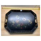 OCTAGONAL METAL SERVING TRAY, HAND PAINTED FLORAL