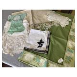 ASSORTED VTG FABRIC PIECES, LACE DOILIES,