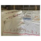 VINTAGE EMBROIDERED LINENS, HAND-STITCHED FLORAL