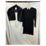 VTG 90S LIZ CLAIBORNE SIZE M DRESS, FAUX FUR WRAP