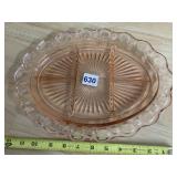 PINK DEPRESSION GLASS DIVIDED RELISH DISH, OVAL,
