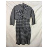 VTG 40S/50S CHECKED DRESS WITH BELT, EST SIZE