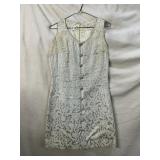 60S SILVER BROCADE PARTY DRESS, STAINING, EST