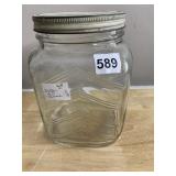 MONARCH VTG GLASS JAR W/ METAL LID, EMBOSSED