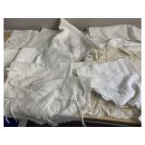 ASSORTED VTG WHITE LINENS, EMBROIDERED, CROCHET