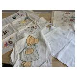 ASSORTED EMBROIDERED & APPLIQUE LINENS,