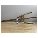 ANTIQUE WOODEN HAY FORK, THREE TINES, HAND-HEWN