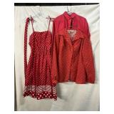 80S RED DRESS & TOPS, EST SIZE S/M, CLEANING