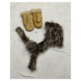 VTG GOTTESMAN FUR HOOD, SHEARLING MITTENS