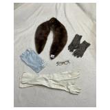 LADIES VINTAGE ACCESSORIES, MINK STOLE, LEATHER