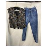 VTG BILL BLASS JEANS SIZE 14, 90S TAPESTRY VEST