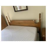 WOOD HEADBOARD W/ TURNED FINIAL POSTS.