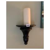 PR DARK WOOD WALL SHELVES W/ PILLAR CANDLES,