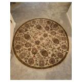 ROUND AREA RUG, FLORAL PATTERN, MUTED BEIGE AND