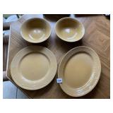 FIRENZA CERAMIC DINNERWARE, YELLOW TAN, EMBOSSED