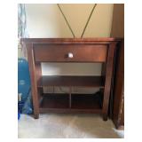 WOOD NIGHTSTAND, SINGLE DRAWER, OPEN SHELVES,
