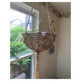 WOVEN WICKER HANGING PLANTER, MACRAME HANGER, W/