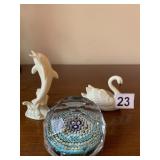 LENOX PORCELAIN DOLPHIN & SWAN FIGURINES W/ GILT