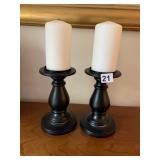 BLACK TURNED PEDESTAL CANDLE HOLDERS, WHITE