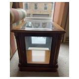 WOOD DISPLAY CABINET, GLASS PANELS, INTERIOR
