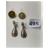 STERLING SILVER BEADED EARRINGS W/ COIN EARRINGS.