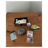 ASSORTED COLLECTIBLES, SILVER PLATED SHELL BOX,