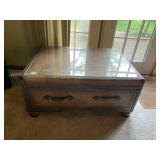 TRUNK STYLE COFFEE TABLE W/ GLASS TOP, MAP