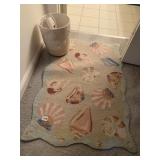 SEASHELL HOOKED RUG, CERAMIC SEASHELL PLANTER,