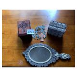 DECORATIVE HANDHELD MIRROR, RHINESTONE FRAME,