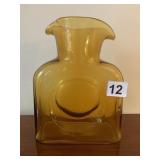 AMBER GLASS VASE, SQUARISH BASE, RUFFLED RIM,