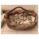 WOVEN BASKET W/ ASSORTED SEASHELLS, DECORATIVE